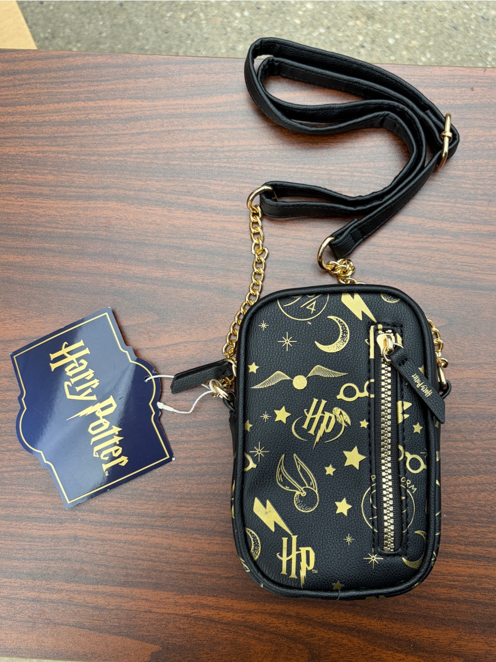 Harry Potter Gold Icons Cellphone Crossbody Bag Black NWT